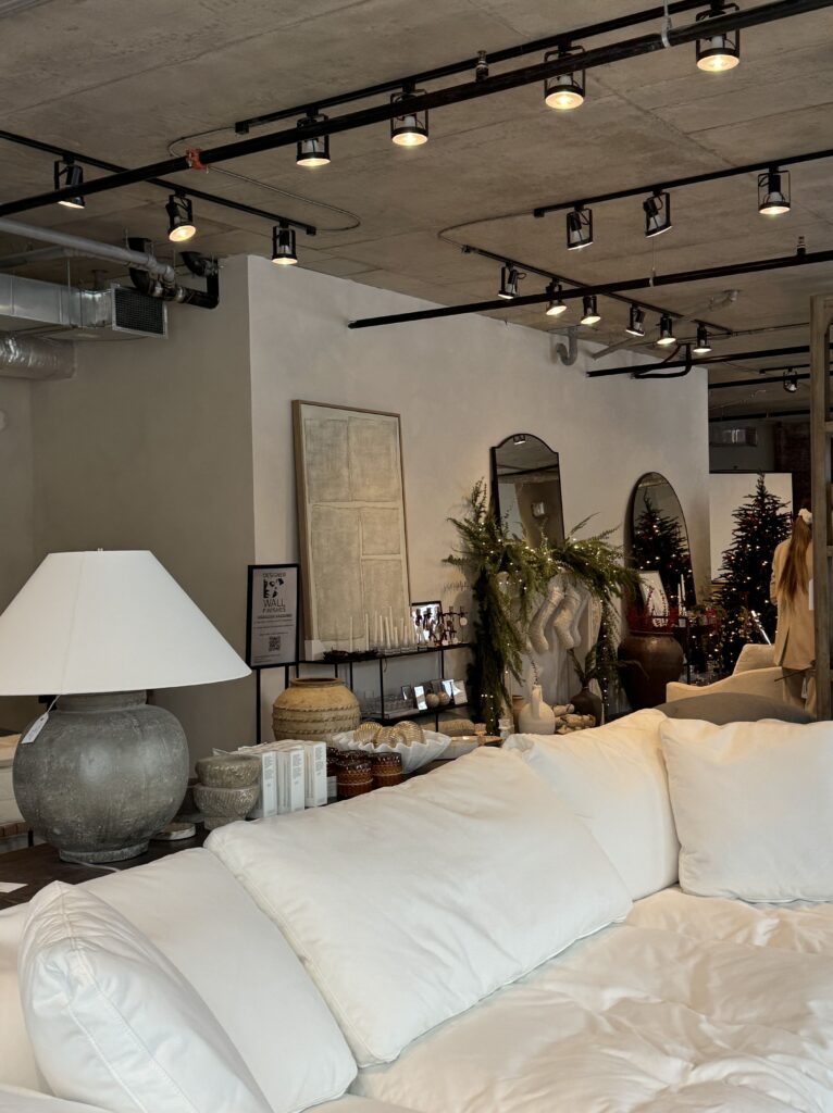 Soft stone effect plaster wall with plants in a commercial interior, Ottawa