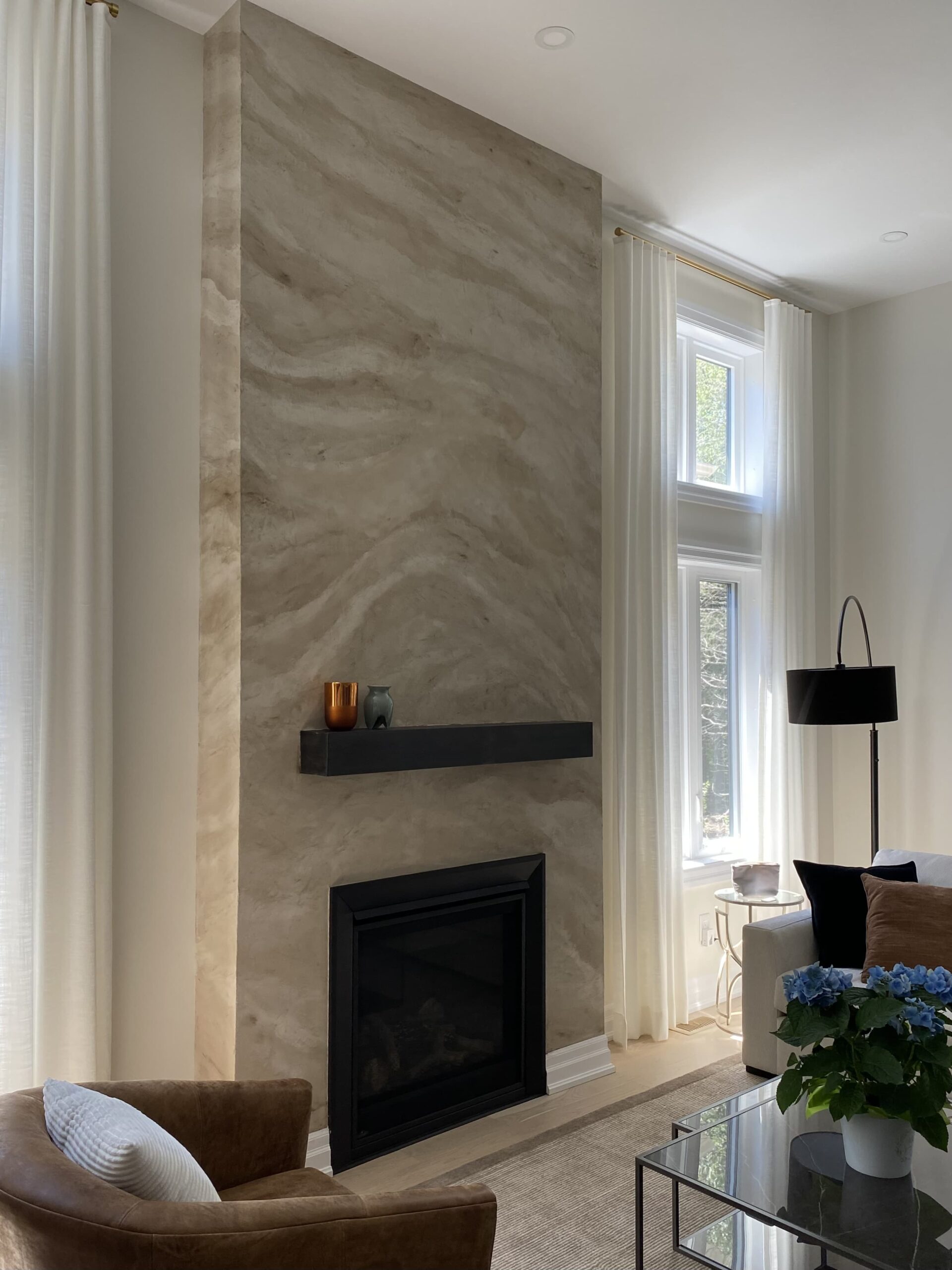 Venetian plaster fireplace in an Ottawa home