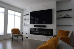 Venetian plaster fireplace feature wall in Ottawa living room
